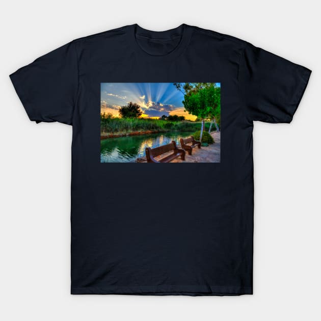 Amazing Sun Rays By The River T-Shirt by tommysphotos